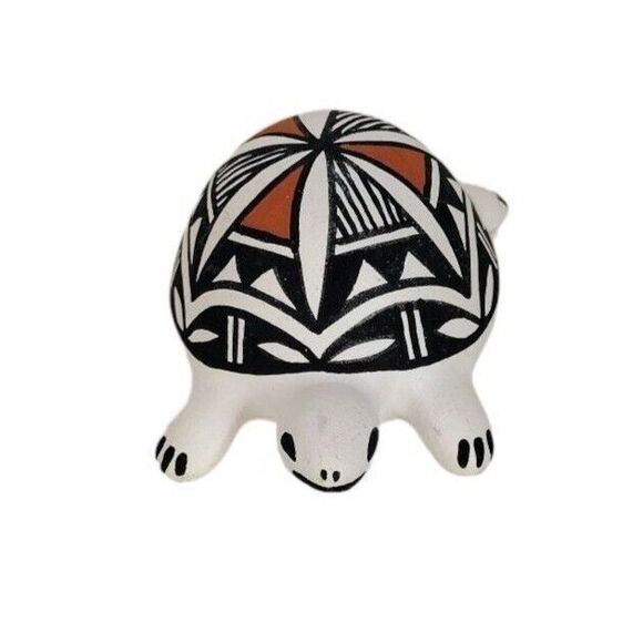Vintage Old Acoma NM Pottery Native American Clay Turtle Figurine Signed CS - Picture 8 of 11